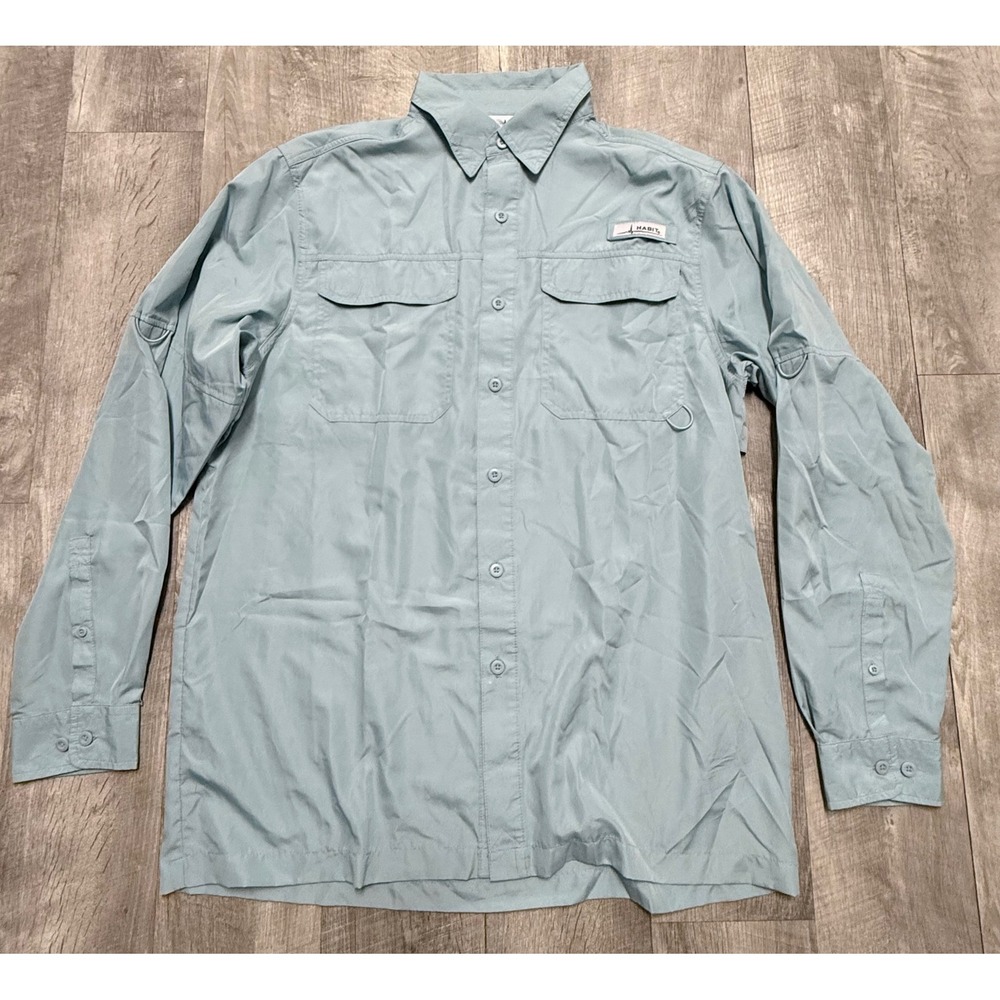 Habit Mens Fishing Shirt Medium Blue Long Sleeve Solar Factor 40+ Ventilated UPF
